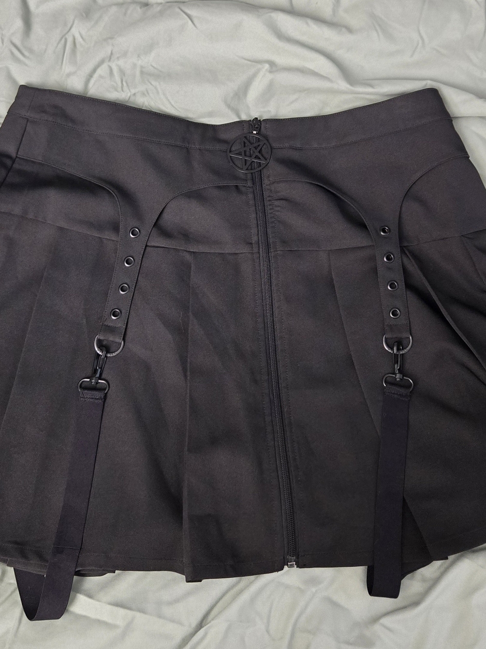 Killstar Black Pleated Mini Skirt with Suspenders And Grommets